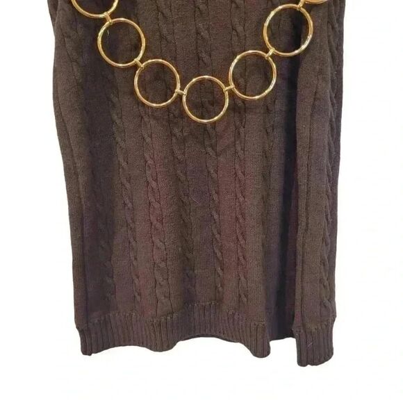 Milly of New York Women's Brown Viscose/Poly Cable Knit Sweater Dress w Gold Cha - Picture 4 of 10